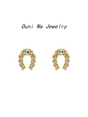 S925 Sterling Silver Plated 14K Gold Lucky Little Horseshoe U-shaped Earrings Women's Exquisite All-match Diamond Earrings Simple Earrings Ouni Na