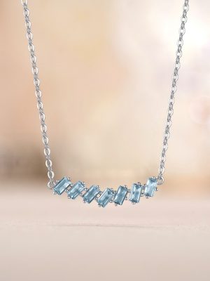 S925 Sterling Silver Blue Zircon Smile Necklace Women's Korean Style Instagram Style Light Luxury Clavicle Chain Design Commuter Jewelry