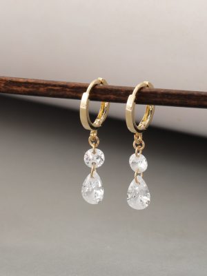 S925 Sterling Silver Plated 14K Gold Drop Zircon Minimalist Ear Buckle Ear Ring Jennie Earrings HME
