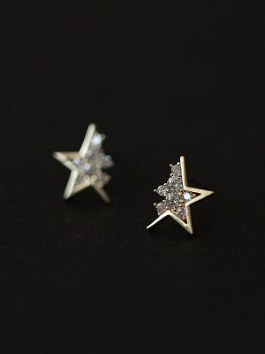 S925 Sterling Silver Plated 14K Gold Diamond Half Five-pointed Star Earrings Simple Design Temperament All-match Earrings Star Men and Women