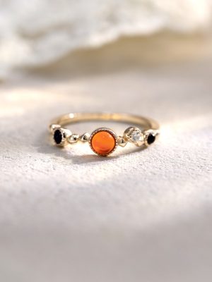 S925 Sterling Silver Light Luxury Natural Crystal Ring Women's Japanese Style Retro Amber Design Finger Ring Commuter All-match