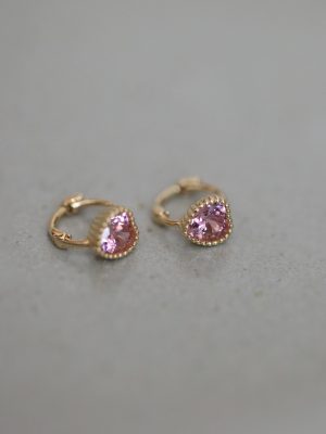 S925 Sterling Silver Plated 18K Gold Gentle Sunlight Sweet Pink Heart Exquisite Cake Edge Ear Ring Earrings HME