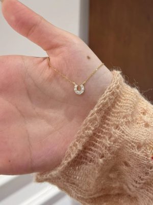 Japanese mini horseshoe S925 silver plated 18K gold super flash U-shaped horseshoe buckle necklace women's high-grade clavicle chain