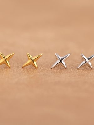 S925 sterling silver glossy four awn star earrings women's simple high-end temperament Joker personality earrings wholesale