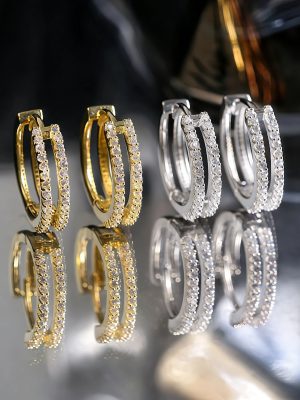 S925 Sterling Silver Double-layer Ring Diamond Earrings Women's Design Exquisite Ear Buckle Elegant All-match Light Luxury Earrings