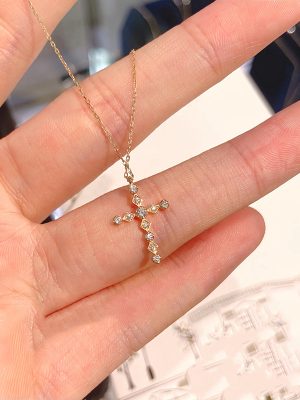 S925 Sterling Silver Plated 18K Gold Diamond Cross Necklace Women's Light Luxury High Fashion Versatile Clavicle Chain