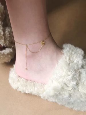 S925 Sterling Silver Plated 14K Gold Small Butterfly Shanklet Women's Mori Smart Sparkling Tassel Elegant Light Luxury Foot Ornament Ouni Na