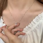 Korean Style Ins Simple Double Ring Diamond Ring Pendant Necklace Women's All-Body 925 Sterling Silver Light Luxury Cold Style Clavicle Chain