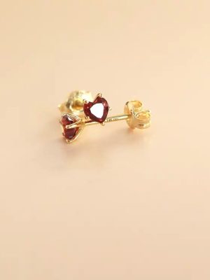 Garnet transfer earrings S925 sterling silver gold-plated non-allergic simple fashion versatile love earrings female Ouni Na