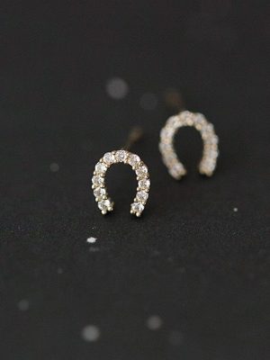S925 Sterling Silver Plated 14K Gold U-shaped Full Diamond Horseshoe Lucky Earrings Small and Delicate Zircon Exquisite Lucky Earrings