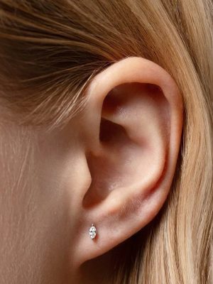 S925 Sterling Silver Plated 18K Gold-shaped Zircon Mini Ear Stud Ear Bone Stud Earrings Horse Eye Overlapped HME