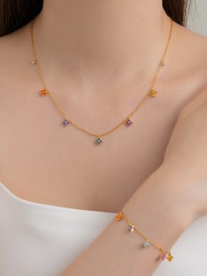 S925 Sterling Silver Dopamine Lucky Four-leaf Clover Zirconium Necklace Advanced Flower Light Luxury All-match Clavicle Chain