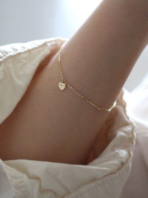 925 Sterling Silver Plated 14K Gold English Love Pin Bracelet Women's Temperament All-match Simple Design Light Luxury Extremely Fine