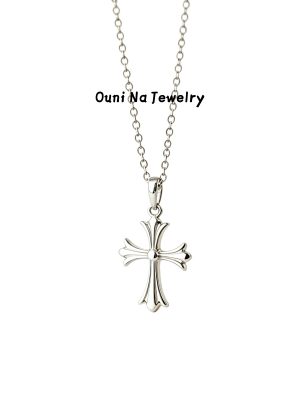 S925 Sterling Silver Plated 14K Gold Cross Necklace Vintage Light Luxury Collarbone Chain for Ouni Na