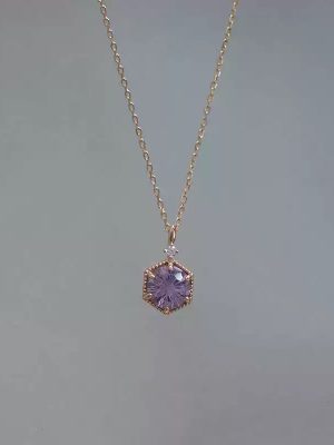 Direct S925 Sterling Silver Amethyst Necklace Women's Japanese Style Simple Pendant Design Clavicle Chain Ouni Na