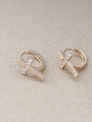 Faith ~ S925 Sterling Silver Plated 18K Gold Cross Earrings Zircon Simple Small Ear Buckle Earrings Women's HME