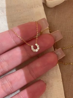 S925 Sterling Silver Plated 18K Gold Full Diamond U-shaped Horseshoe Necklace Women's Life Year Light Luxury High-end Simple Very Fine Clavicle Chain