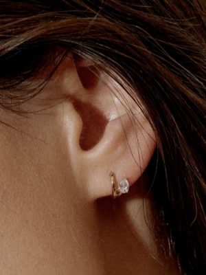 S925 Sterling Silver Plated 18K Gold Drops Zircon Small Ear Buckle Earrings Simple High Temperament Flash Zirconium Earrings HME