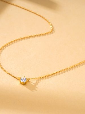 S925 All-Body Sterling Silver Classic Six-Claw Zircon All-Match Single Diamond Clavicle Chain Simple Advanced Light Luxury Necklace