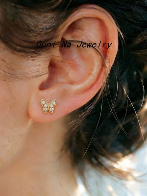 S925 Sterling Silver Plated 14K Gold Full Diamond Butterfly Earrings for Women Light Luxury All-match Ins Daily Commute Simple Fairy Earrings Ouni Na