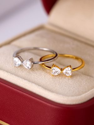 S925 Sterling Silver Inlaid Love Bow Zircon Ring Women's Beautiful Light Luxury High Fashion Ring Women