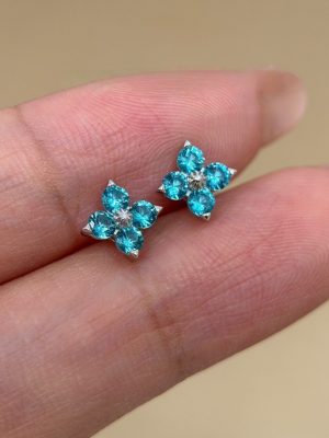 S925 Sterling Silver Classic Light Luxury Four-leaf Clover Earrings Women's Ins Japanese Style High-grade Paraíba Color Four-leaf Flower Earrings