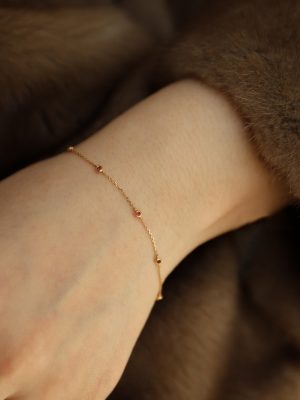 Superfine!! S925 Silver Plated 14K Gold Artificial Ruby Mini Bracelet Simple Exquisite High Temperament Female HME