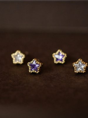 S925 sterling silver plated 14K gold five-pointed star earrings women's simple ins earrings small and exquisite diamond earrings fashion trend