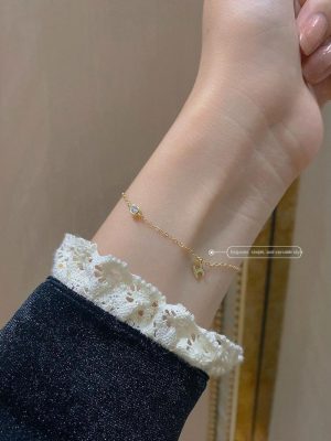 S925 Sterling Silver Plated 14K Gold Letter H Diamond Bracelet Women's Simple All-match Elegant High-end Bracelet Ouni Na
