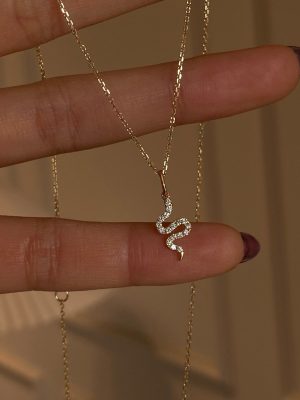 S925 Sterling Silver Gold Plated Snake Necklace Women's Light Luxury High-grade Diamond Snake Pendant Clavicle Chain Ouni Na