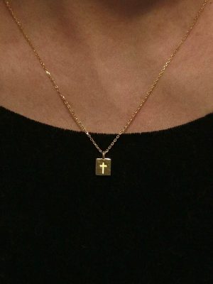 Factory S925 Silver Plated 14K Gold Body Cross Necklace Women Hot Selling Simple Retro Clavicle Chain Ouni Na