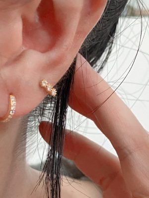 Body 925 Sterling Silver Plated 18K Gold Inlaid Zircon Row Drill Ear Ring Ear Buckle Classic All-match Commuter Ear Holes Earrings