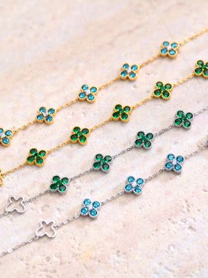 S925 sterling silver four-leaf clover bracelet female small fresh paraiba bracelet commuter Joker simple hand jewelry wholesale