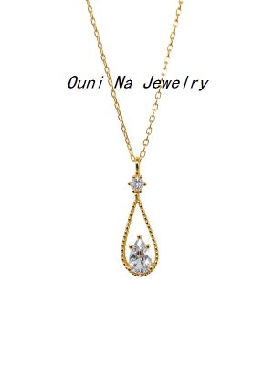 S925 Sterling Silver Plated 14K Gold Drops Diamond Necklace Women's Design Fashion All-match Light Luxury Clavicle Chain Ouni Na