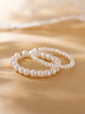 S925 Sterling Silver Vintage Pearl Ring Women's Light Luxury Simple Fashion High Elegant Stacked Wear Plain Ring