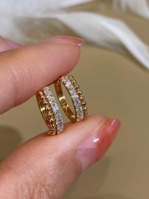 S925 Sterling Silver Plated 18K Gold Bead Rai Diamond Zircon Ear Buckle Earrings Light Luxury High Earrings Women HME