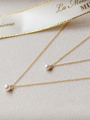 S925 Sterling Silver 14K Gold Pearl Necklace Women's Temperament INS Simple Light Luxury Bead Pendant Clavicle Chain