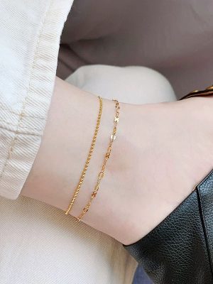S925 Sterling Silver Plated 14K Gold Double-layer Ball-bead Chain Footpiece Women Simple Lip Chain Footpiece Ouni Na