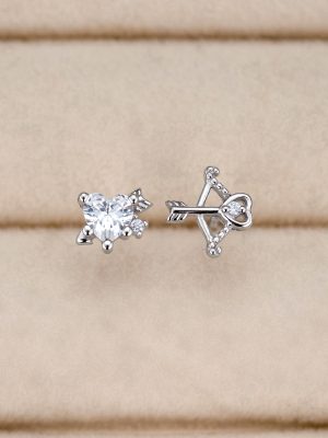 S925 Sterling Silver Love Asymmetric Cupid's Arrow Earrings Women's Sweet Cool Spice Girls Simple Ins All-match Earrings