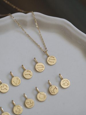 S925 Silver Plated 14K Gold Necklace Pendant Twelve Constellation Small Gold Coin Style J Simple Mini Shiny Pendant Gift HME