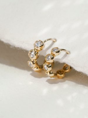 French retro bubble row drill earrings 925 sterling silver plated 18K gold zircon small ear buckle earring wreath exquisite shape