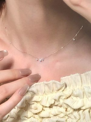 Three Tears ~ S925 Sterling Silver Plated 18K Gold Super Flash Zircon Tassel Necklace Exquisite Simple Joker Korean Clavicle Chain