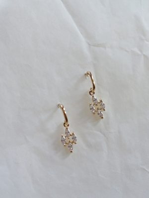 S925 Sterling Silver Plated 18K Gold Earrings Four Diamond Diamond Earrings Japanese Vintage Court Earrings Mini Earrings HME