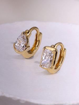 S925 Sterling Silver Plated 18K Gold Inlaid Shaped Zircon Small Ear Buckle Classic Durable Earrings Unisex HME