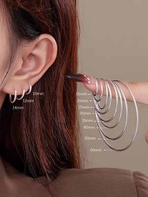 S925 Sterling Silver Needle Circle Hollow Tube Ear Ring Ear Buckle Earrings Simple High-grade All-match Commuter