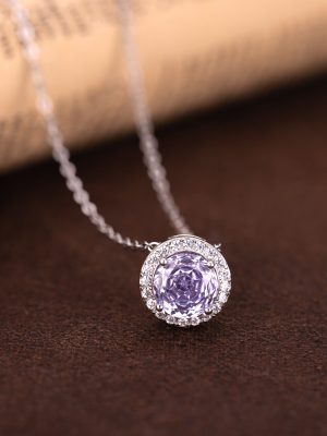 S925 Sterling Silver Millennium Rose Cut Imitation Diamond Light Luxury Necklace Women's Full Zircon Purple Diamond Flash Clavicle Chain
