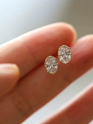 S925 Sterling Silver Plated 14K Gold French Style Pigeon Egg Diamond Earrings Retro Light Luxury Oval Shape All-match Earrings for Women