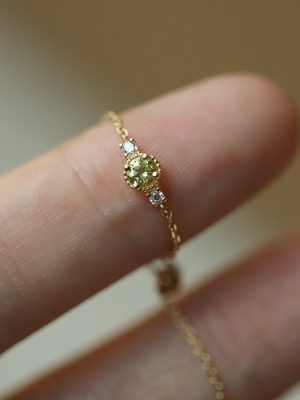 Jasmine ~ S925 Silver Plated 14K Gold Olive Zircon Chain Adjustable Soft Ring Female Japanese Design HME