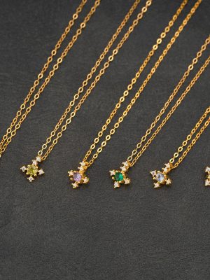 S925 Sterling Silver Inlaid Twelve birthstone Necklace Women's Japanese Style Light Luxury Vintage Exquisite Cross Colored Diamond Clavicle Chain