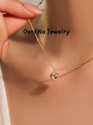 Minimalist S925 sterling silver plated love clavicle chain round bead chain smooth peach heart light luxury commuter necklace Ouni Na
